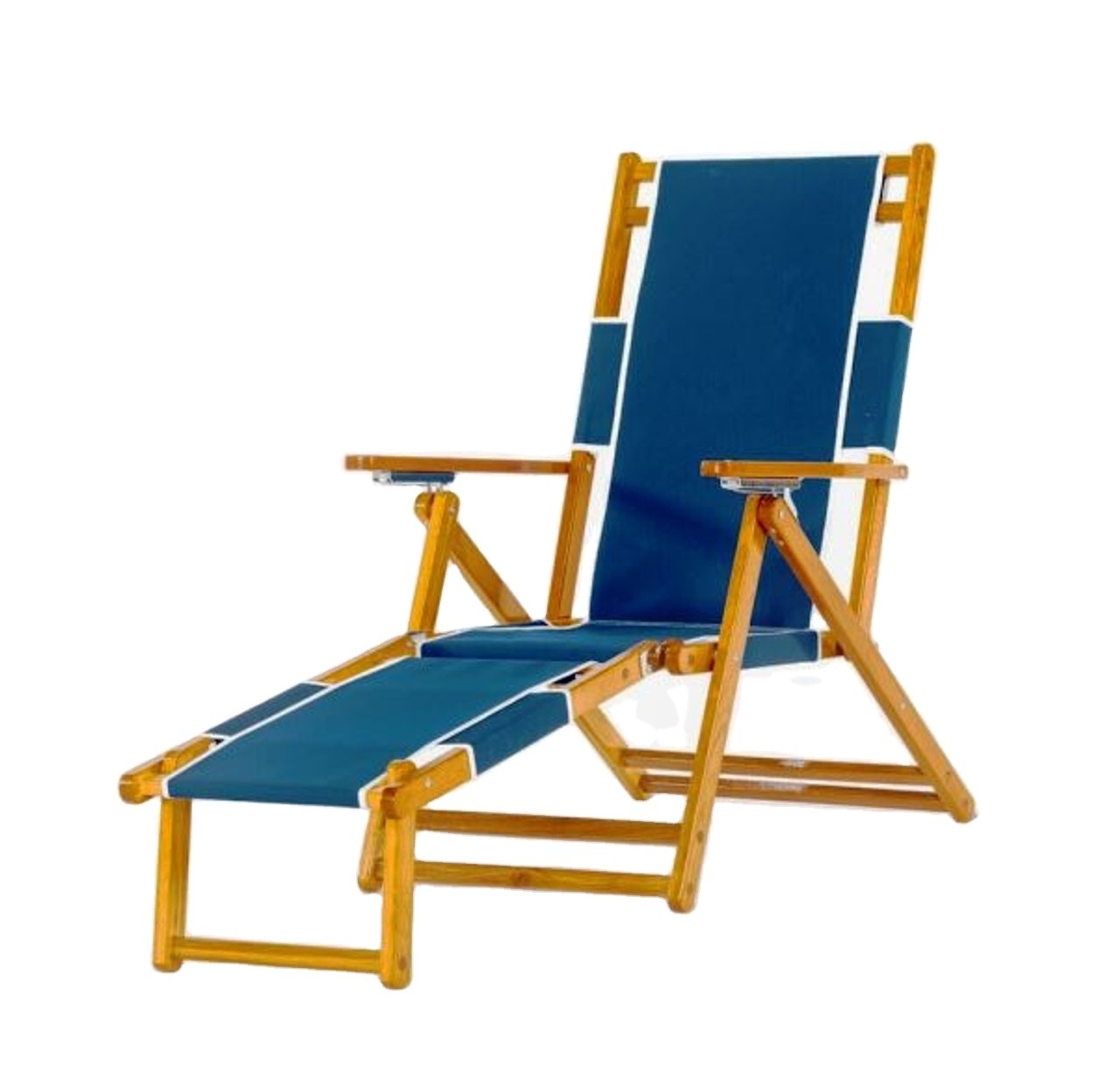 Stripe Fabric Custom Wooden Foldable Deckchair Lounge Beach Chair For Outdoor Beach With Logo