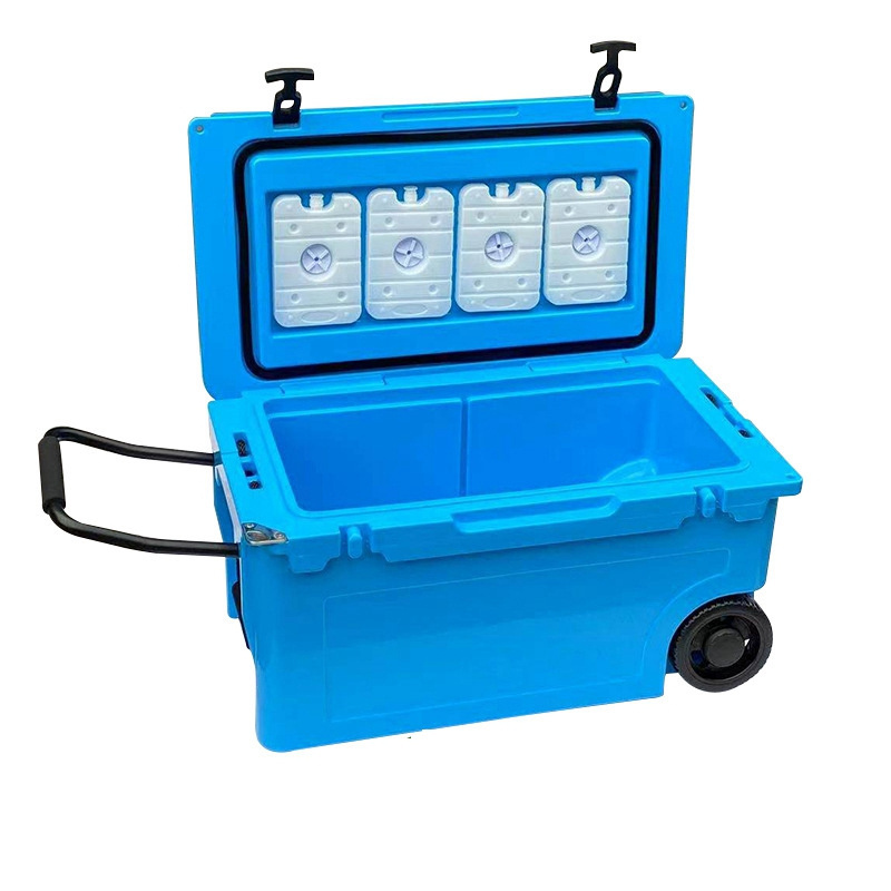 Professional Cheap 80L cooler box with trolley juice beer portable cooler box cooler rotomolded box