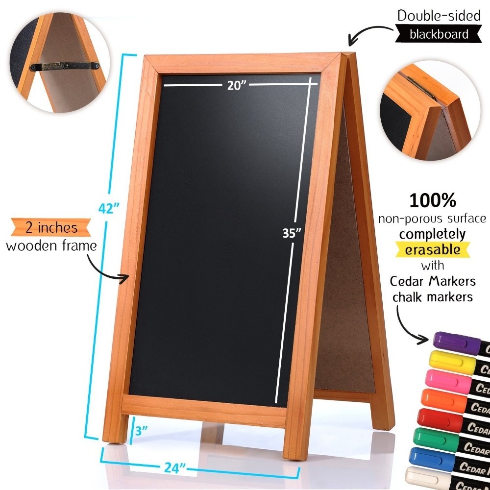 Fantastic Blackboard for Restaurants, Bars and Shops. Robust Indoor and Outdoor A-Frame Wooden Chalkboard with Liquid Chalk