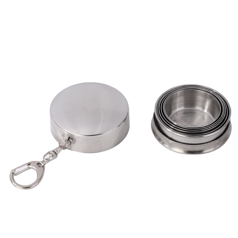 Folding Cup Traveling Outdoor Hiking Portable Foldable Metal Cup Folding Water Cup Foldable Food Storage With Keychain