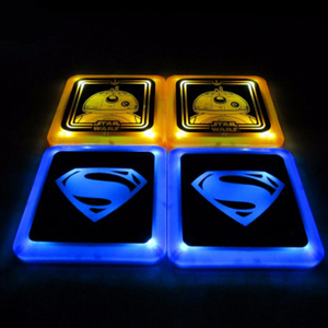 Button Colorful Lighting Coaster LED Square Coaster Flash Cup Sticker Coaster for Bar personalized custom sublimation bar mat