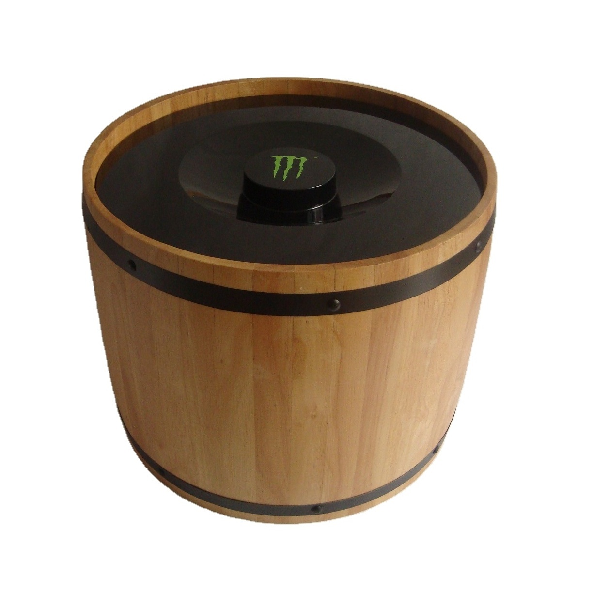 Barrel shape Wooden Ice Bucket With plastic inner bucket  olive wood ice bucket with lid