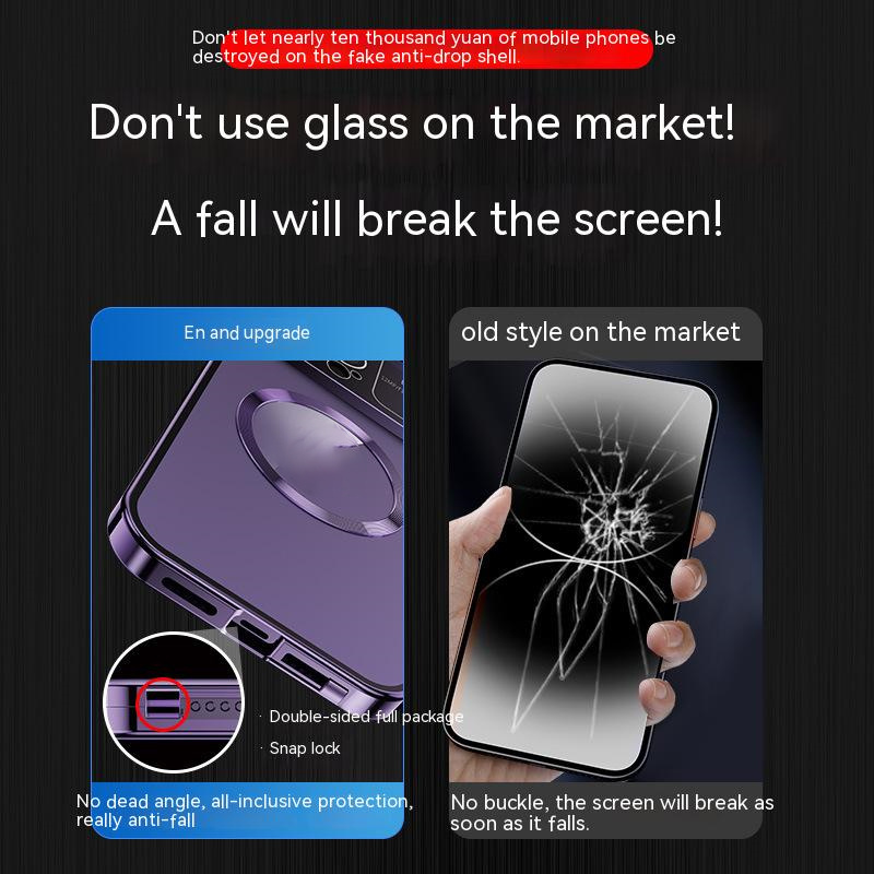 Luxury Privacy Screen Tempered Glass 360 Protection Phone Case For iPhone 15  Plus 13 12 14 Pro Max Metal Frame Shockproof Cover