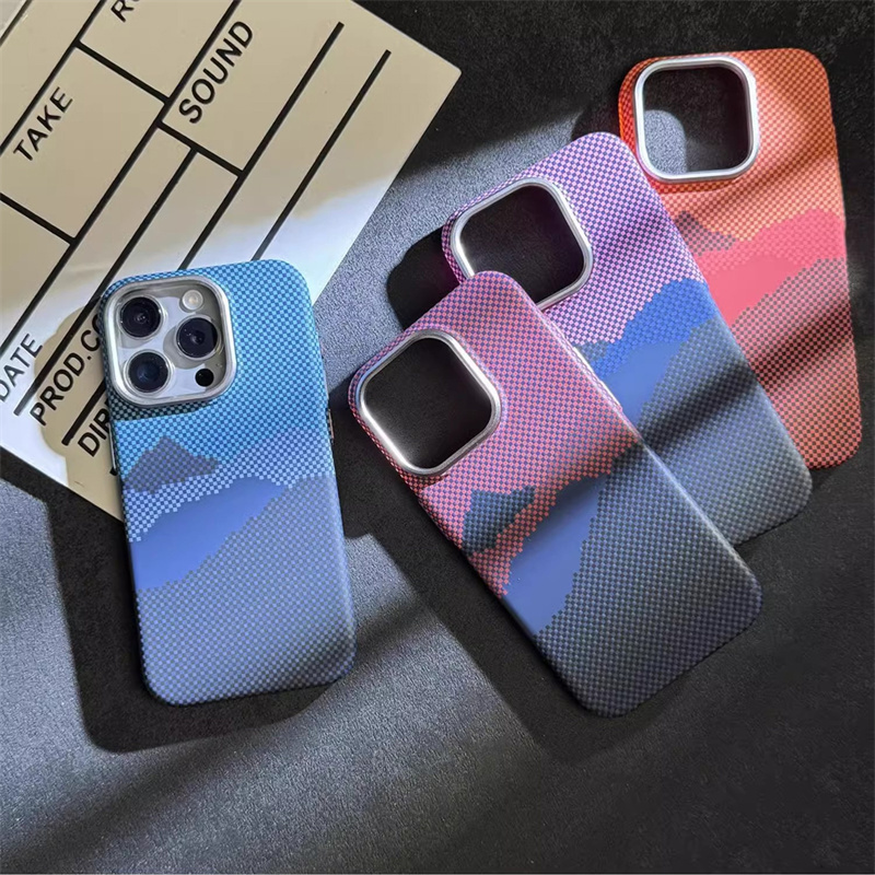 Luxury Plaid Pattern Magnetic Wireless Charging Phone Case For iPhone 15 12 14 13 ProMax Metal Camera Frame Shockproof Cover