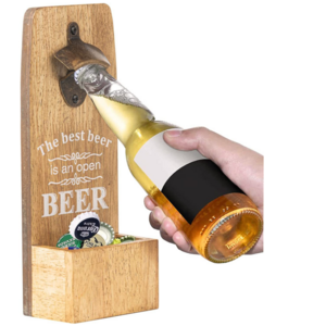 Customized wall mount beer wooden bottle opener with catcher for home bar party