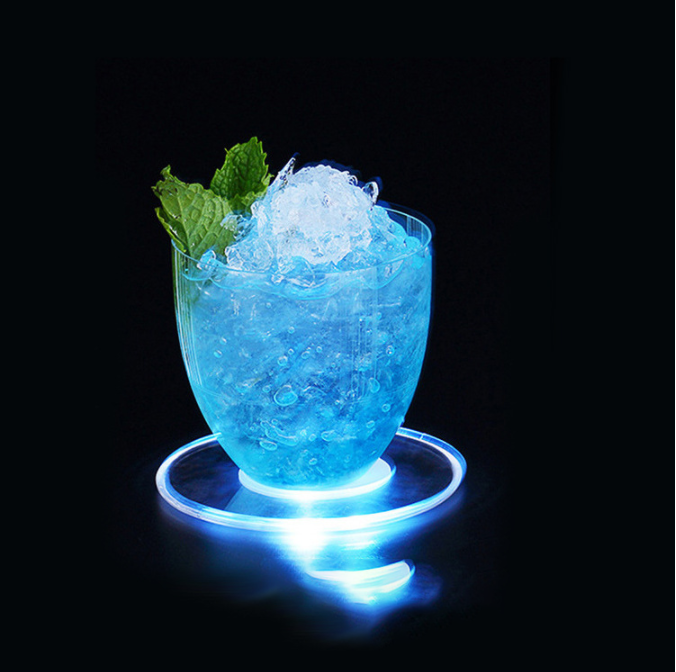 Round Luminous LED light up coasters drink led bottle light sticker promotional sticker coaster for drinks