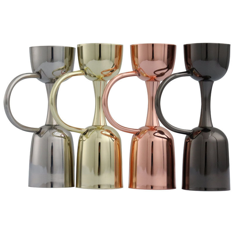 Customized Double Sided Bar Tools Stainless Steel Cocktail Jigger Metal Plated Measuring Cup With Handle