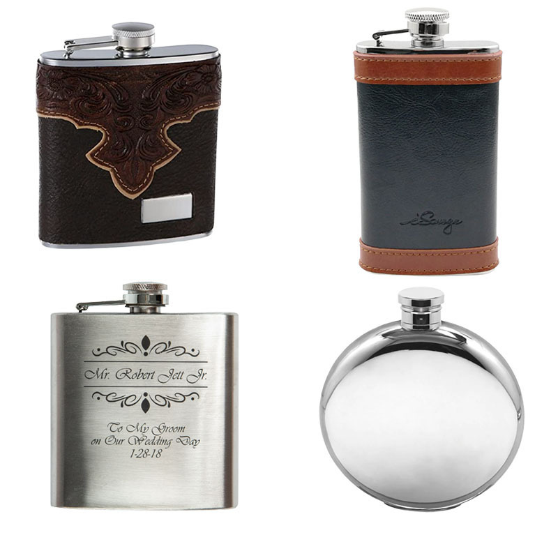 Liquor Flasks 4oz 5oz 6oz 7oz 8oz For Whiskey Stainless Steel 304 Hip Flask Black gold silver powder coat or leather hip flask