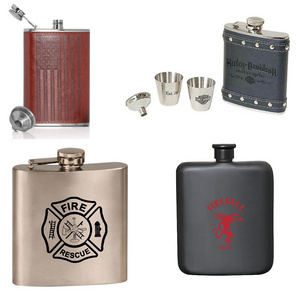 Liquor Flasks 4oz 5oz 6oz 7oz 8oz For Whiskey Stainless Steel 304 Hip Flask Black gold silver powder coat or leather hip flask