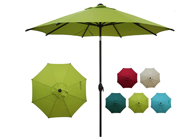 2.7M Waterproof Outdoor Garden Patio Umbrella With Push Button Tilt And Crank,Wood Print Market Umbrella Parasols