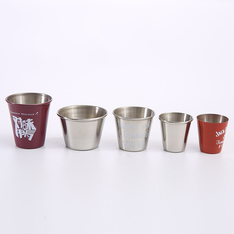 Factory Direct Stainless Steel Drinking Shot Glasses Portable Stackable Travel Shot Cup Wine Glass With Printed Logo