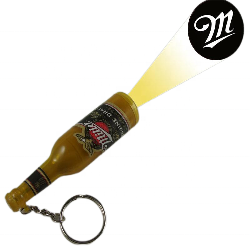 Customized Bottle Shape Mini Projection Key Chains LED Flashlight Advertising LED Projector Keychain Promotional Gifts