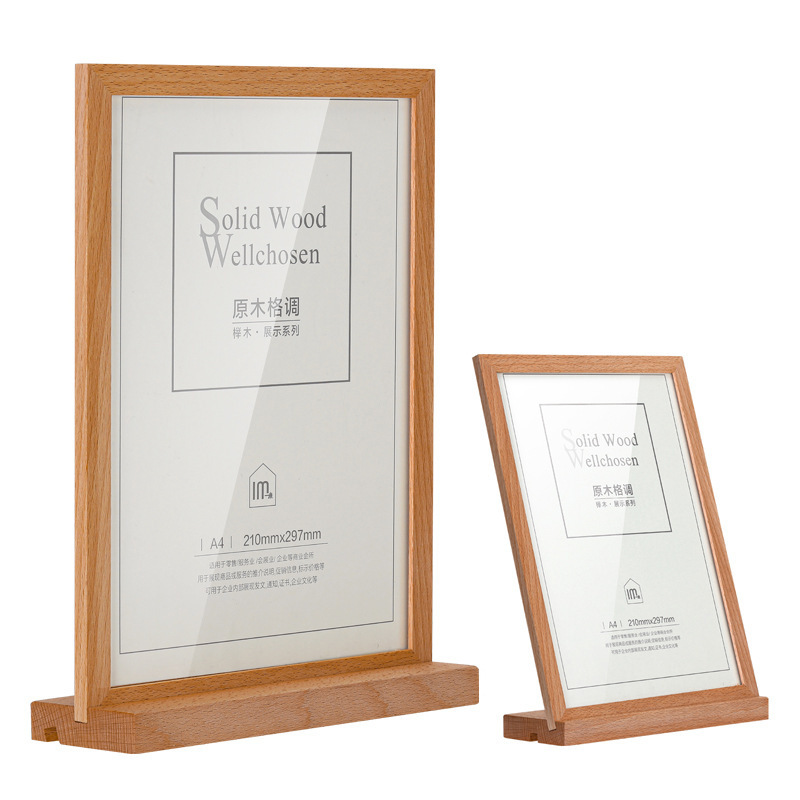 Pine Beech Wood Menu Holder Clipboards T Shape Printing Engraved Stamped Logo A1 A2 A3 A4 A5 A6 Wooden Menu Display Stand