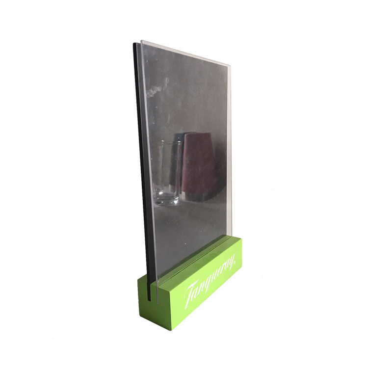 Wooden Acrylic Menu Holder Table Top Tent Mini Menu Chalkboard Clear Acrylic Frame Wood Base  Restaurant Display  Menu