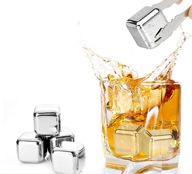 Stainless Steel Ice Cubes, RIVERSONG Whiskey Stones Reusable Ice Cubes(set of 4)