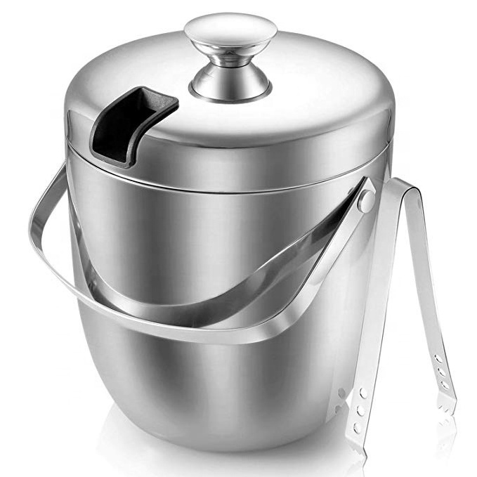 3 L Reusable Customized Insulated Double Wall Copper Stainless Steel Ice Bucket with Lid and Tongs