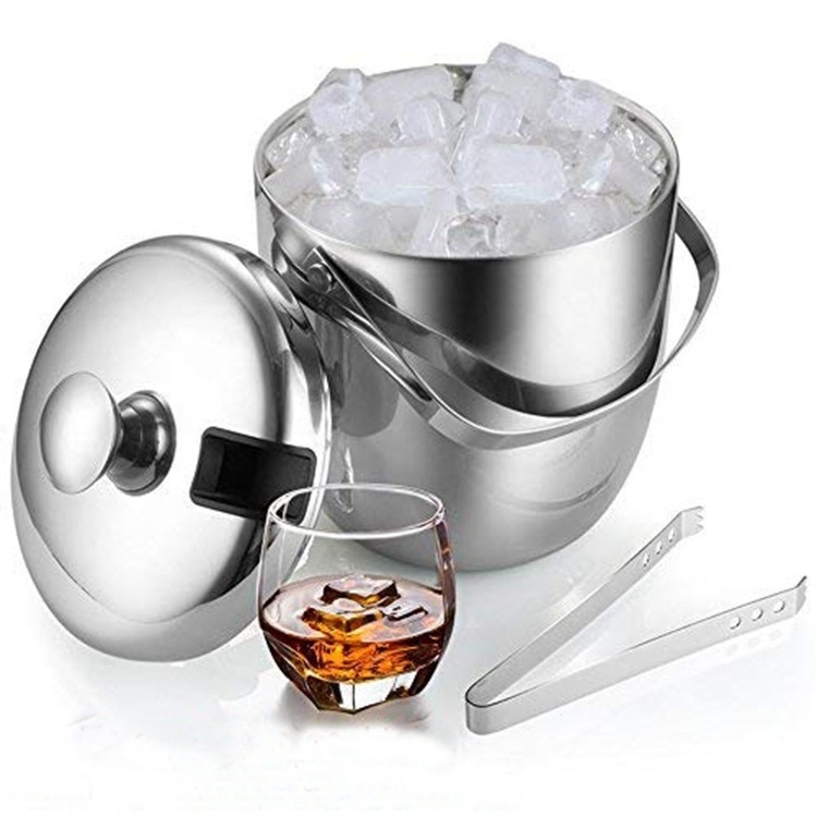 3 L Reusable Customized Insulated Double Wall Copper Stainless Steel Ice Bucket with Lid and Tongs