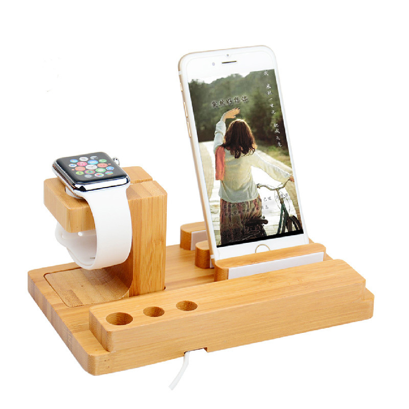 Custom Cheap Fit Cell Phone Tablet Stand Eco Friendly Natural Bamboo Wooden Desk Mobile Cellphone Stand Smart Phone Holder