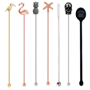 Logo Customized Stainless steel Metal Plastic Stirrer Wooden Gold Black Silver Copper 8Inch Cocktail Stirrer For Drink Promotion