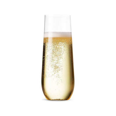 9 Oz Stemless BPA-Free Plastic Shatterproof Recyclable Champagne Flutes Disposable Clear Plastic Toasting Glass