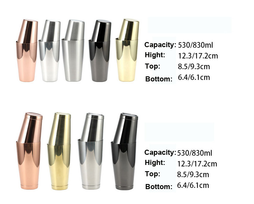 304 Stainless Steel Boston Cocktail Shaker Rose Gold Color Copper Weighted Cocktail Shaker Bar Tool Set