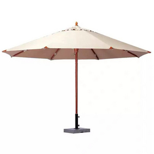 8 Ribs Market Umbrella 10Ft Outdoor Patio parasol with Pulley Lift frames wooden umbrella