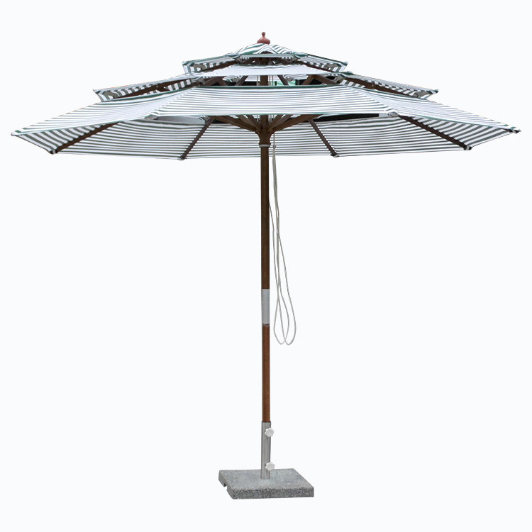 8 Ribs Market Umbrella 10Ft Outdoor Patio parasol with Pulley Lift frames wooden umbrella