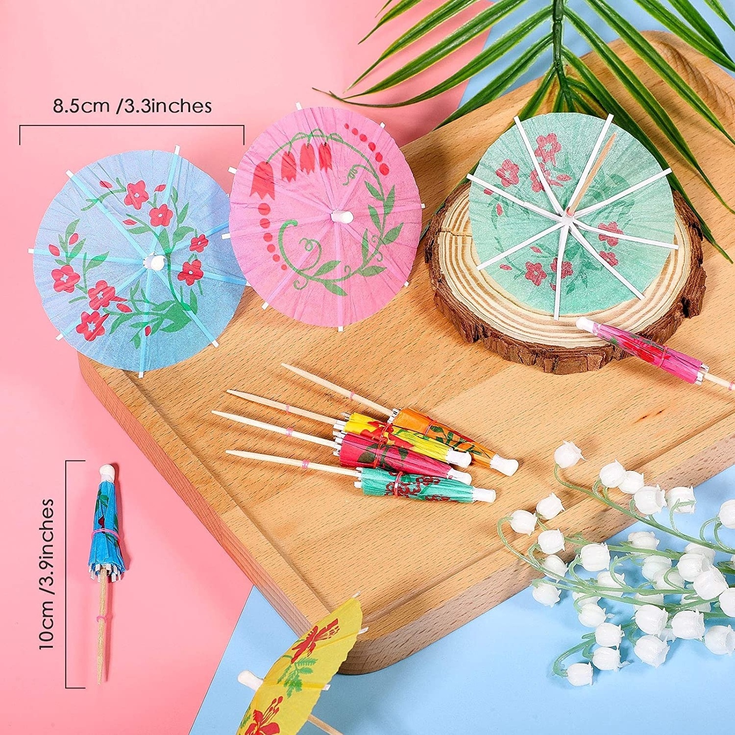 Multi-Color Cocktail Drink Umbrellas Stick Colorful Paper Hawaiian Tropical Cocktail Parasol Stick Cupcake Topper Stick