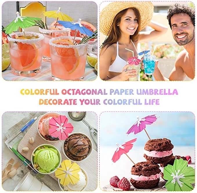 Hibiscus Flower Umbrellas Cocktail Picks Sticks Parasol Cocktail Umbrellas Sticks with Wood Toothpicks for Summer Party Decor