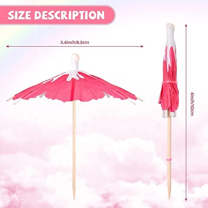 Hibiscus Flower Umbrellas Cocktail Picks Sticks Parasol Cocktail Umbrellas Sticks with Wood Toothpicks for Summer Party Decor