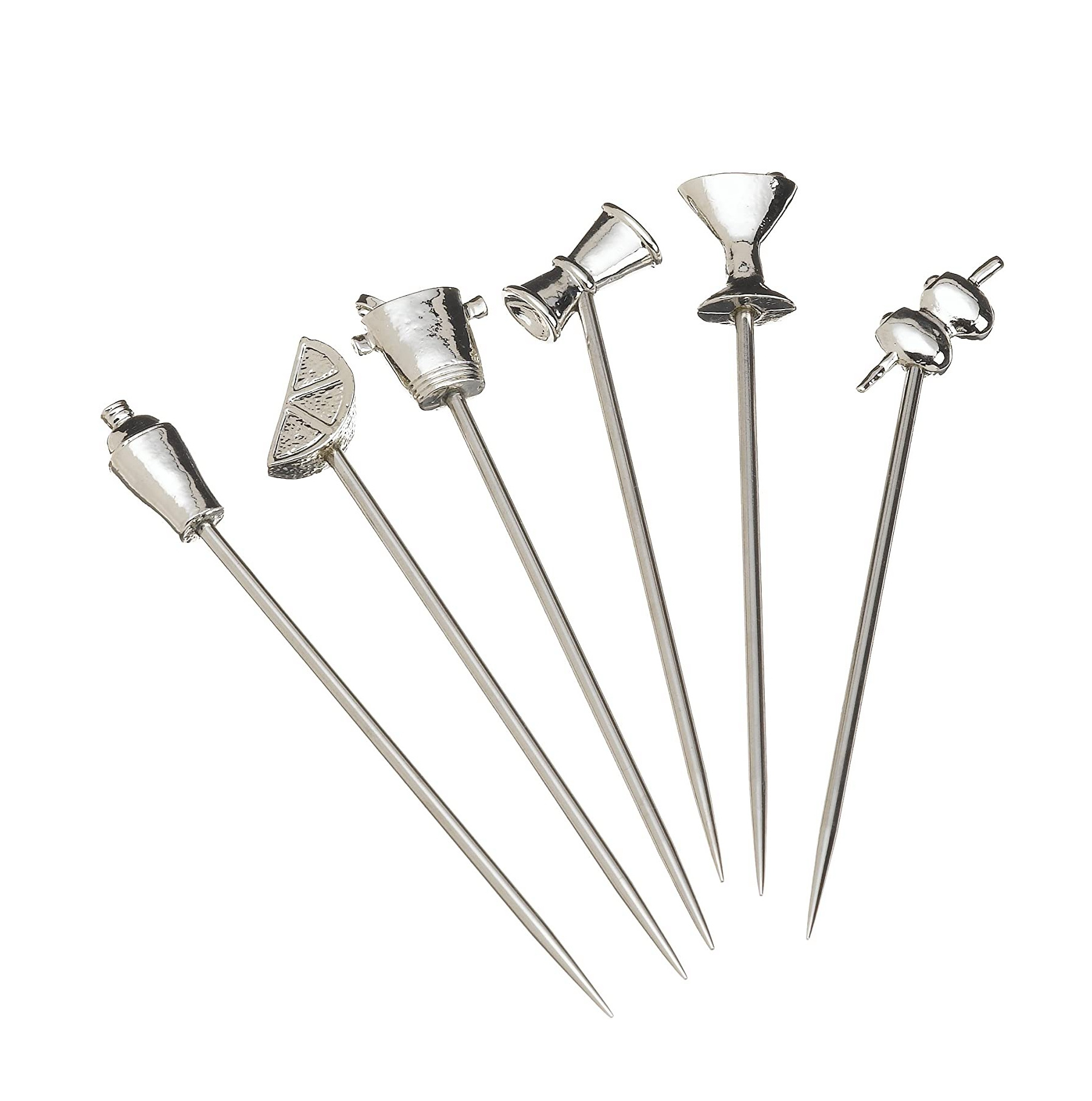 Bartender Tools Custom Stainless Steel Cocktail Pick Sword Zinc-alloy head Cocktail Toothpick Fruit Martini Picks