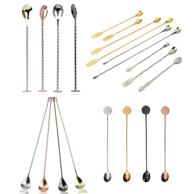 Customized Factory price mixology bartender 40 cm bar spoon stainless steel cocktail spoon mixer spoon and fork