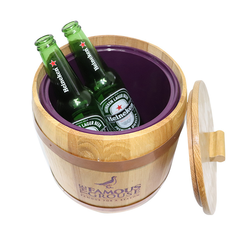 manufactured large Capacity customized branded logo bar beer wooden ice bucket promotion wooden ice bucket