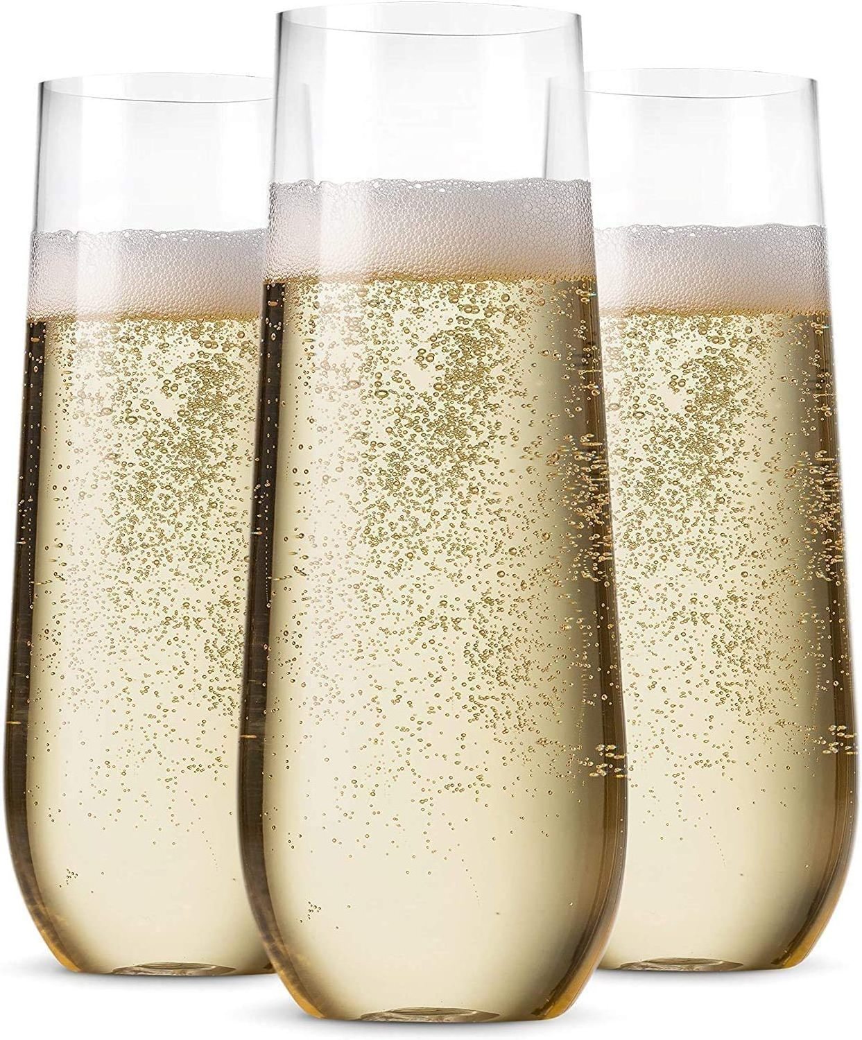 9 Oz Stemless BPA-Free Plastic Shatterproof Recyclable Champagne Flutes Disposable Clear Plastic Toasting Glass