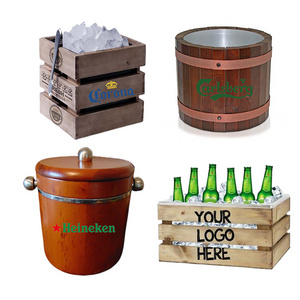 manufactured large Capacity customized branded logo bar beer wooden ice bucket promotion wooden ice bucket