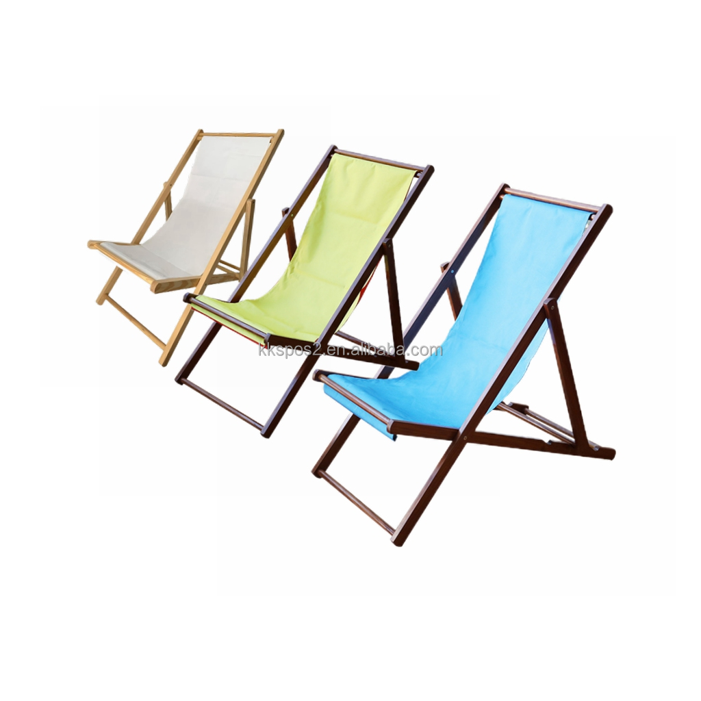 Wholesale Custom printing Foldable Balcony Lounger Solid Wood Folding Outdoor Beach Deck Chair Sling Chair