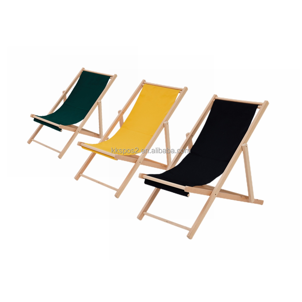 Wholesale Custom printing Foldable Balcony Lounger Solid Wood Folding Outdoor Beach Deck Chair Sling Chair