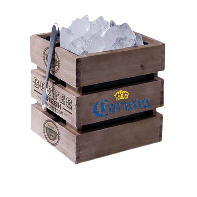 manufactured large Capacity customized branded logo bar beer wooden ice bucket promotion wooden ice bucket