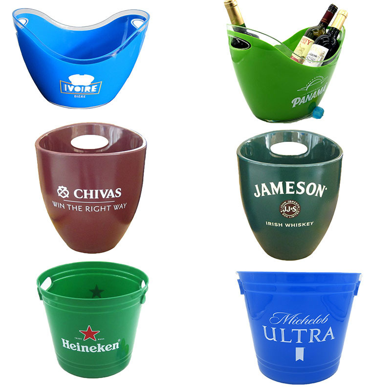 Wholesale Bucket 6 Bottles Beer Champagne Clear Acrylic Drinking Plastic Ice Buckets Coolers