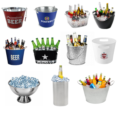 Custom Branding 5L Round Metal Galvanized Ice Bucket with Bottle Opener and Handle Beer Champagne