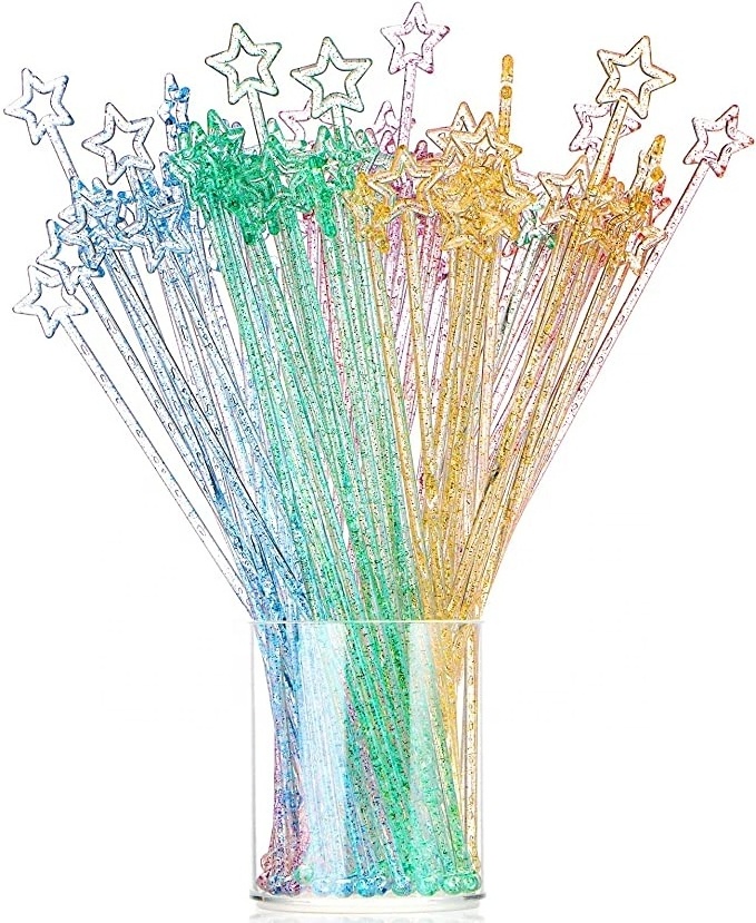 9.1 Inch Swizzle Sticks Cocktail Glittery Mixed Color Stirrers Sticks for Bar Disposable Plastic Star Top Crystal Swizzle Sticks