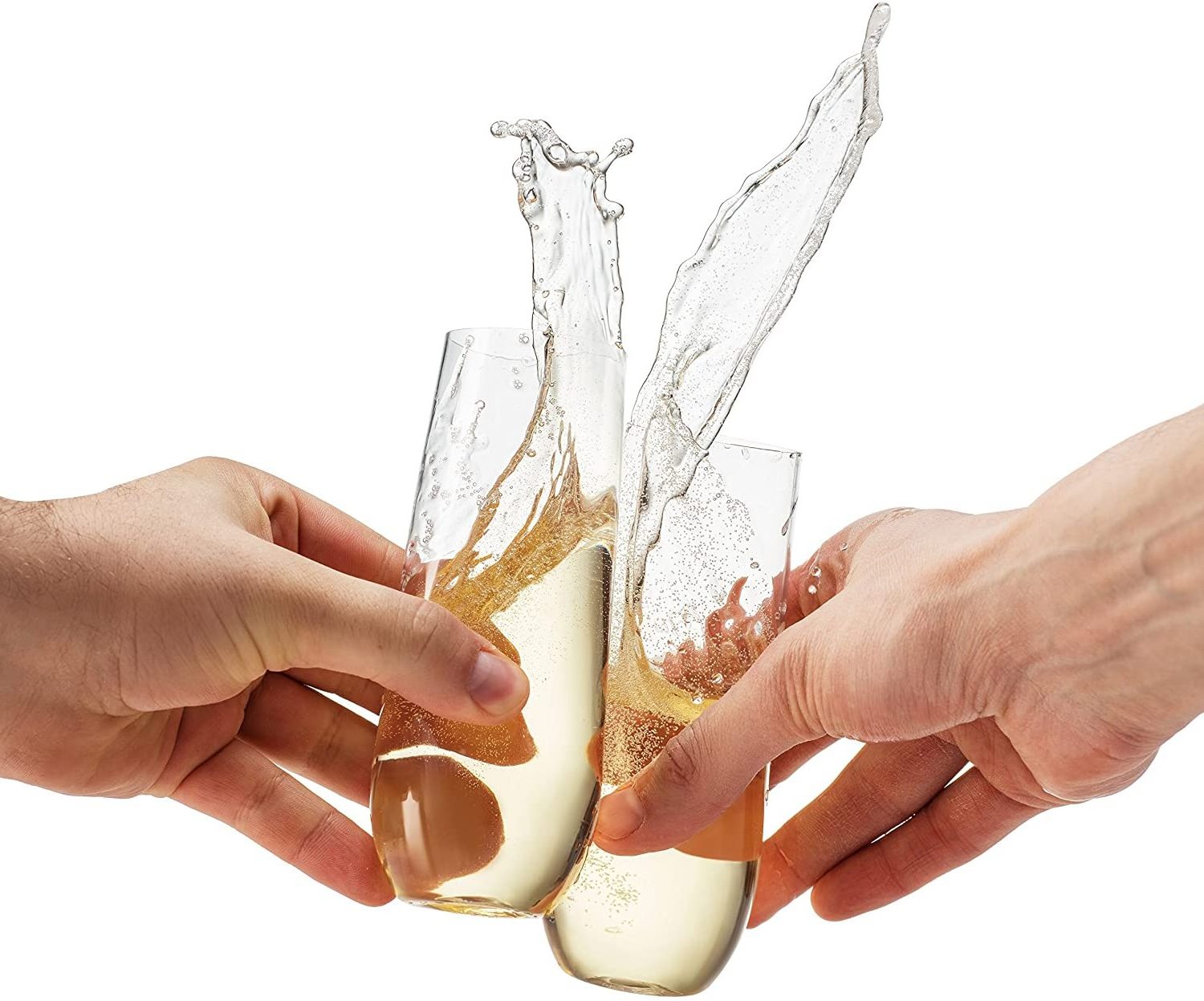 9 Oz Stemless BPA-Free Plastic Shatterproof Recyclable Champagne Flutes Disposable Clear Plastic Toasting Glass