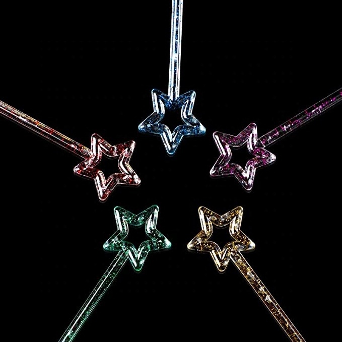 9.1 Inch Swizzle Sticks Cocktail Glittery Mixed Color Stirrers Sticks for Bar Disposable Plastic Star Top Crystal Swizzle Sticks