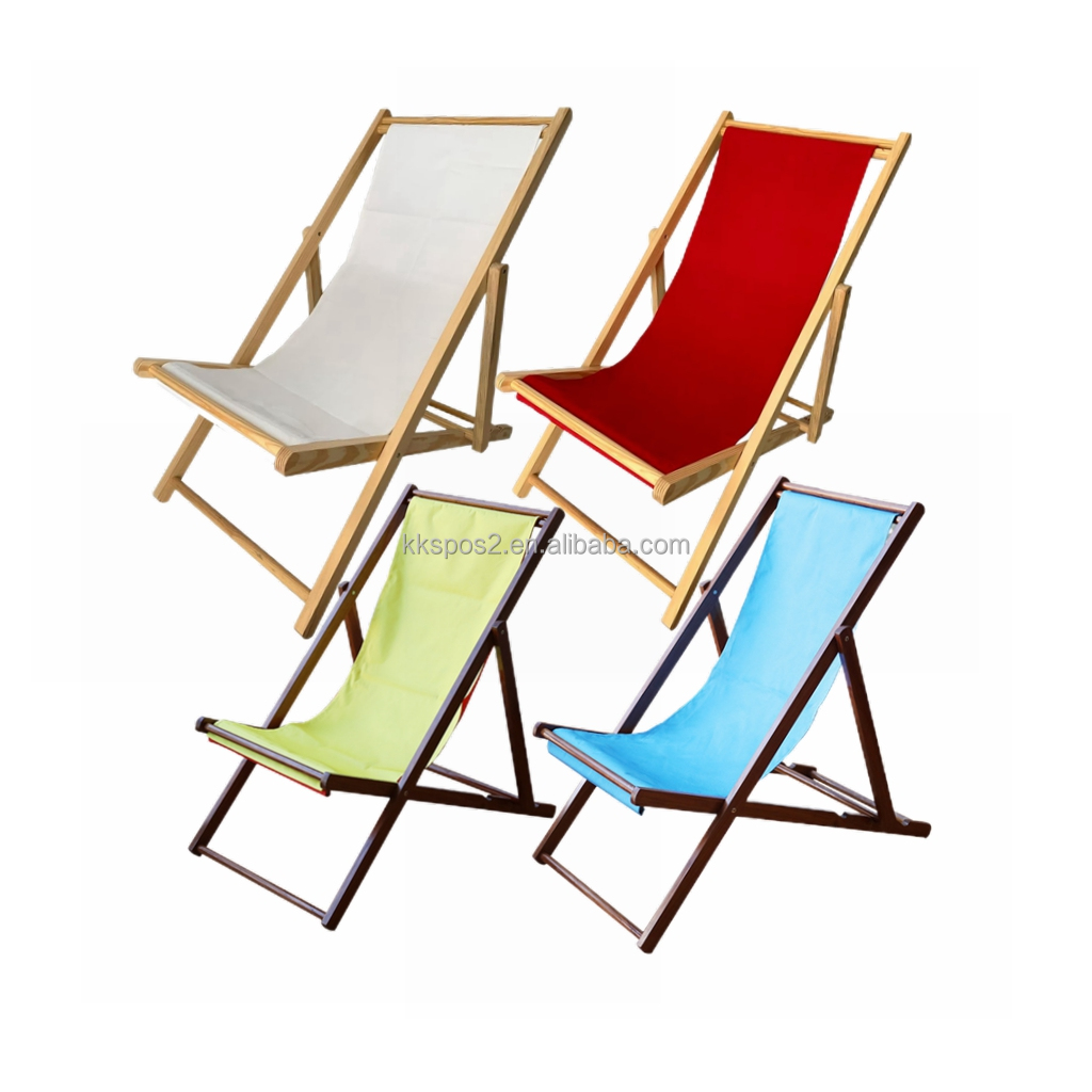 Wholesale Custom printing Foldable Balcony Lounger Solid Wood Folding Outdoor Beach Deck Chair Sling Chair