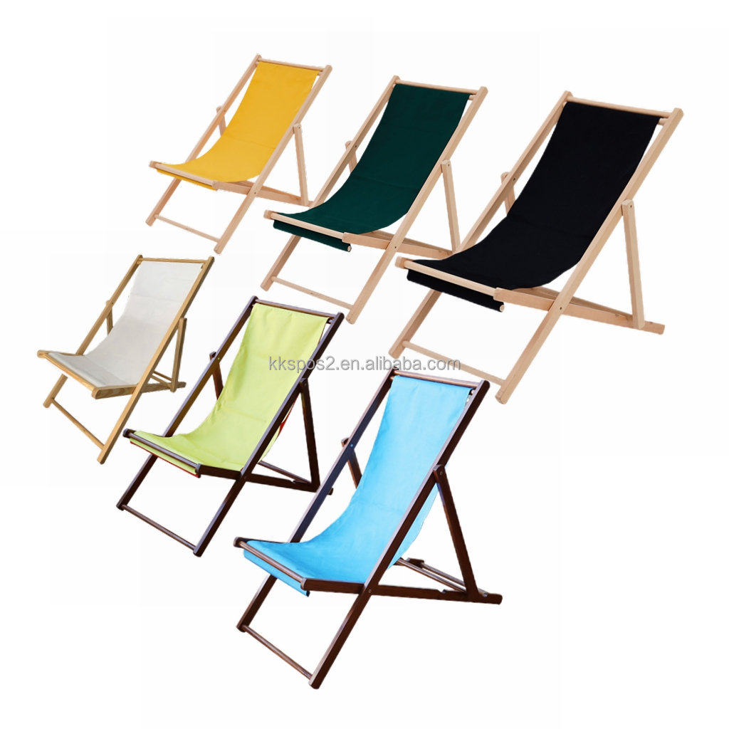 Wholesale Custom printing Foldable Balcony Lounger Solid Wood Folding Outdoor Beach Deck Chair Sling Chair