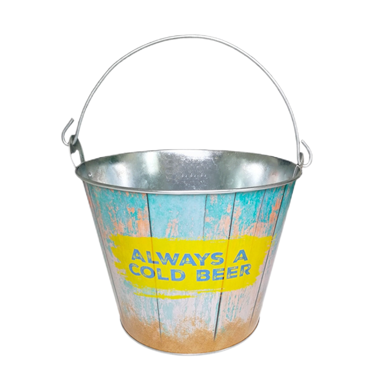 Round square oval 1L 3L 5L 6L 8L 10L 15L 20L 30L custom logo heat transfer silk printing galvanized metal beer ice bucket