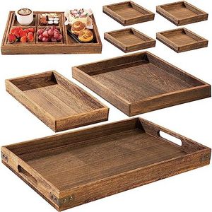 Custom Kichen Serving Wood Bamboo Wooden Rustic Tray Set With Handle Logo