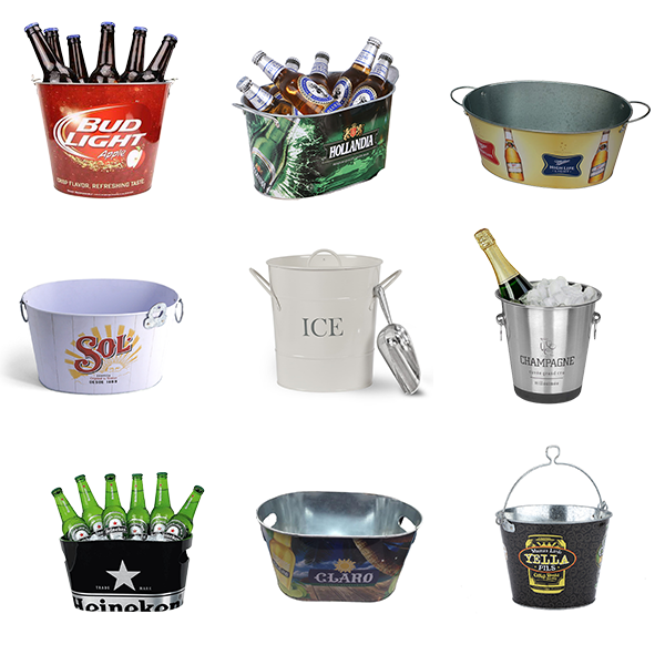 Custom Branding 5L Round Metal Galvanized Ice Bucket with Bottle Opener and Handle Beer Champagne