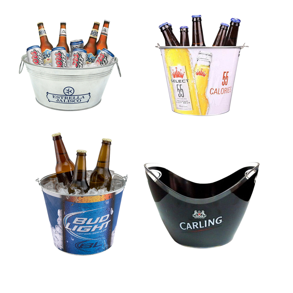 Custom Branding 5L Round Metal Galvanized Ice Bucket with Bottle Opener and Handle Beer Champagne