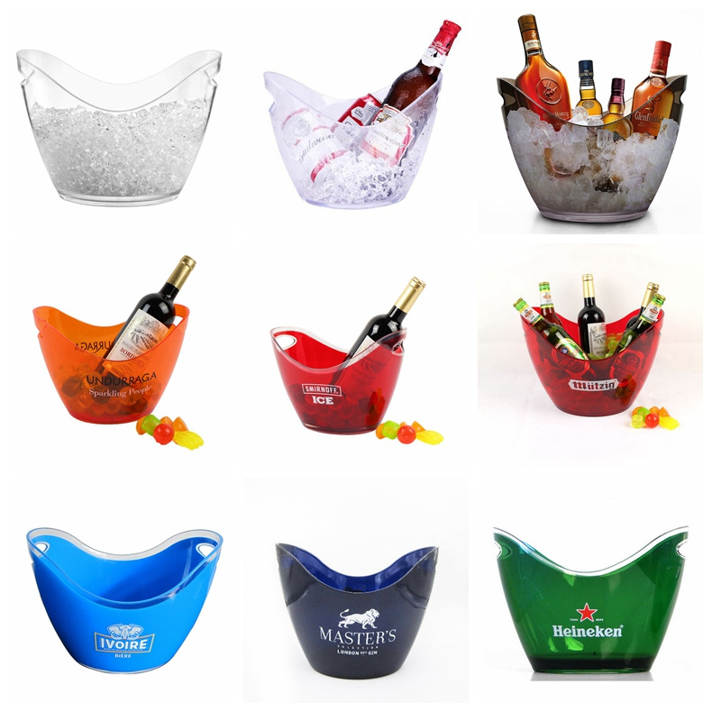 Wholesale Bucket 6 Bottles Beer Champagne Clear Acrylic Drinking Plastic Ice Buckets Coolers